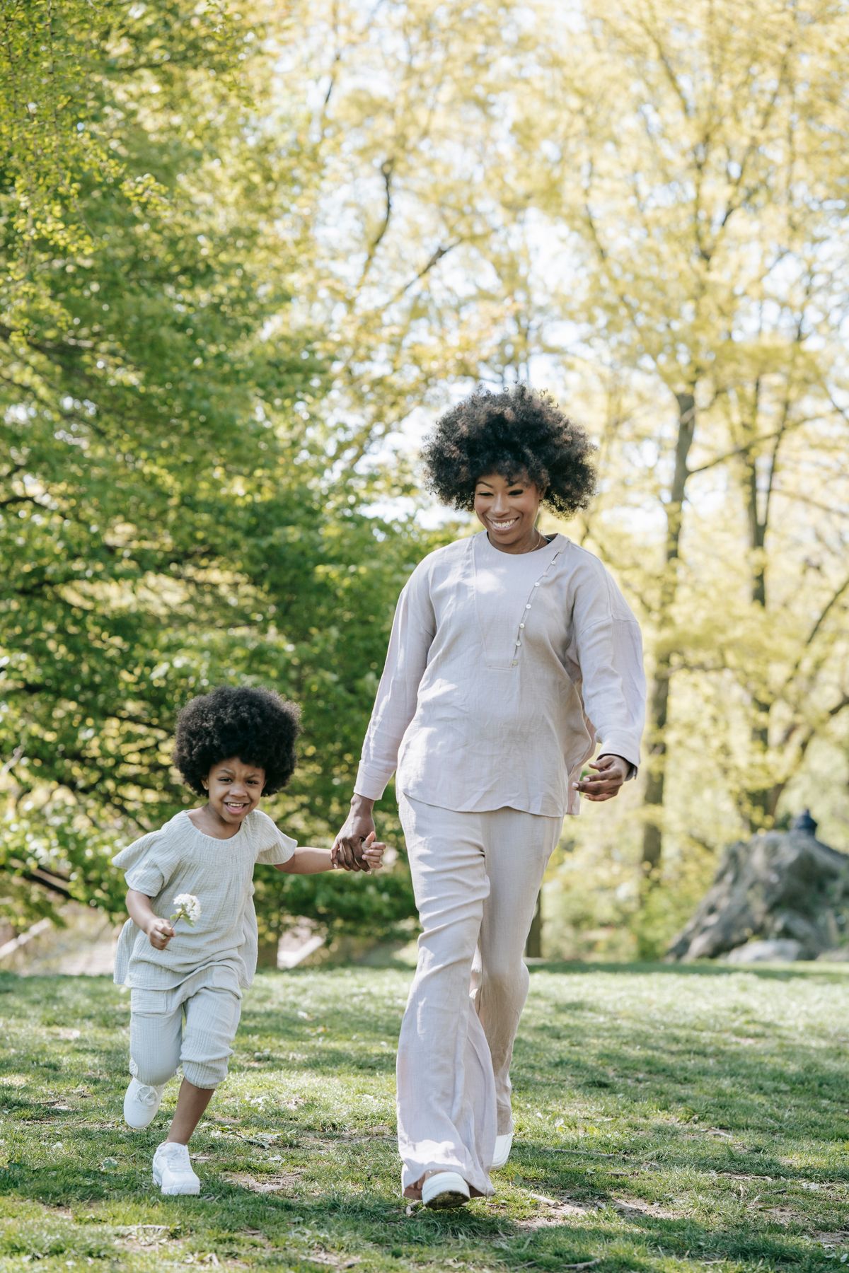 Parent and child walking to school together